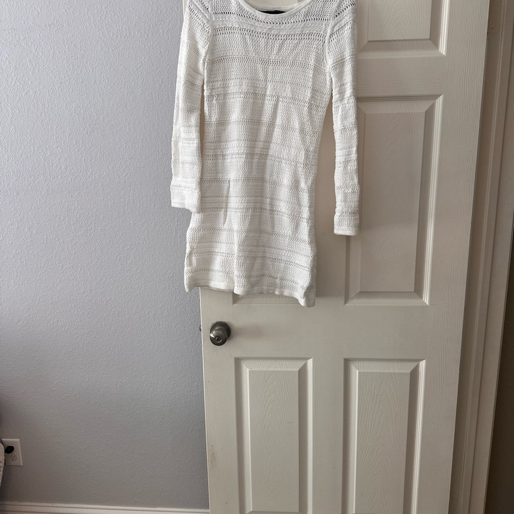 White Knit Long Sleeve Sweater Dress